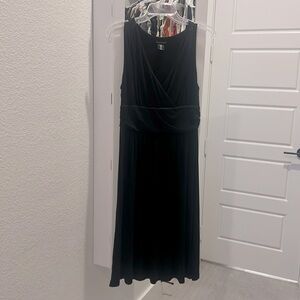 Fit and flare belted black knit dress